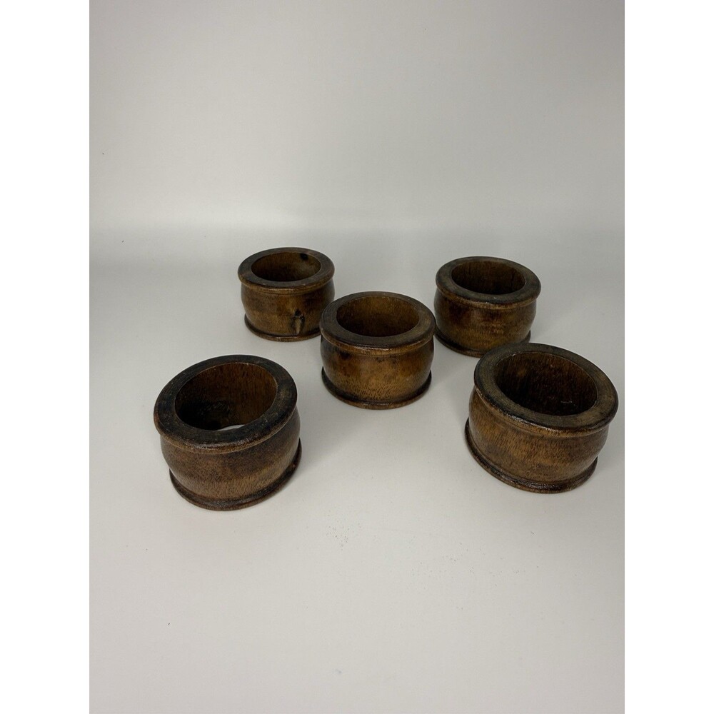 Vintage Wood Napkin Rings Set of 6 Cottagecore Farmhouse Thanksgiving Decor 1.3"